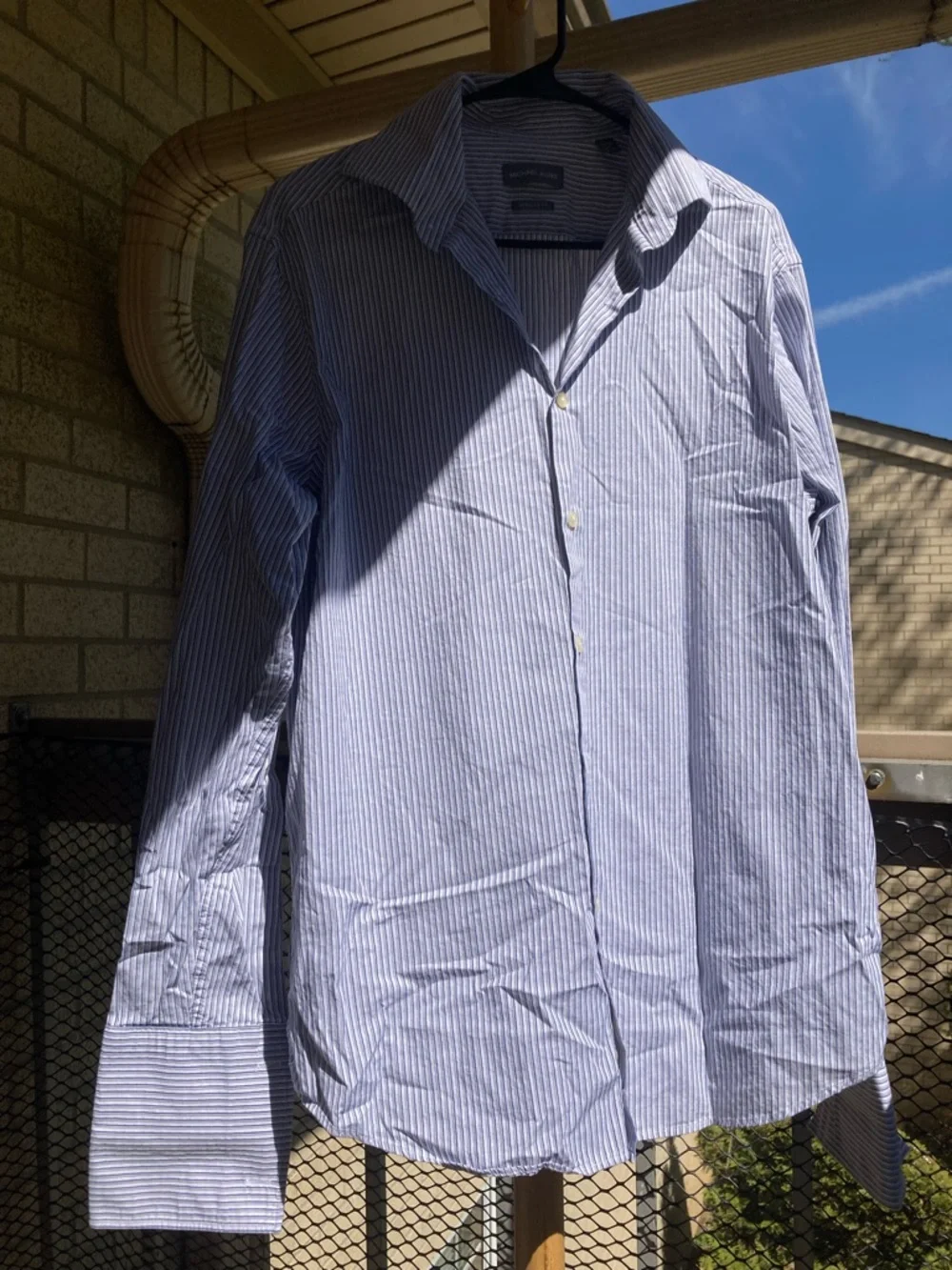 Michael Kors Men's 100% Cotton Blue White Grey Striped Button Down Shirt Large - Picture 8 of 17